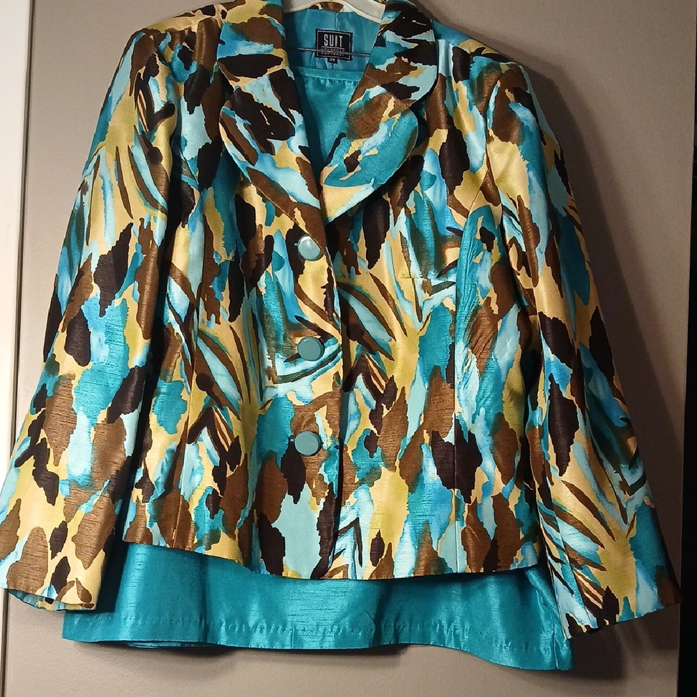 SUIT YOURSELF Woman's  Teal, Brown, Gold 2pc Skirt Suit Size 2X